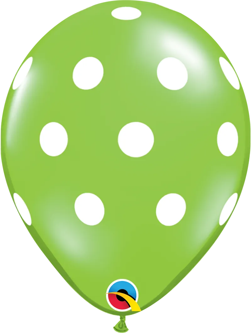 11" Qualatex Lime Green & White Big Polka Dots Latex Balloons | 50 Count