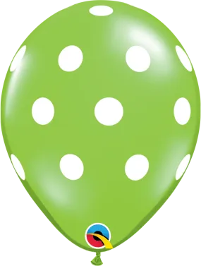 11" Qualatex Lime Green & White Big Polka Dots Latex Balloons | 50 Count