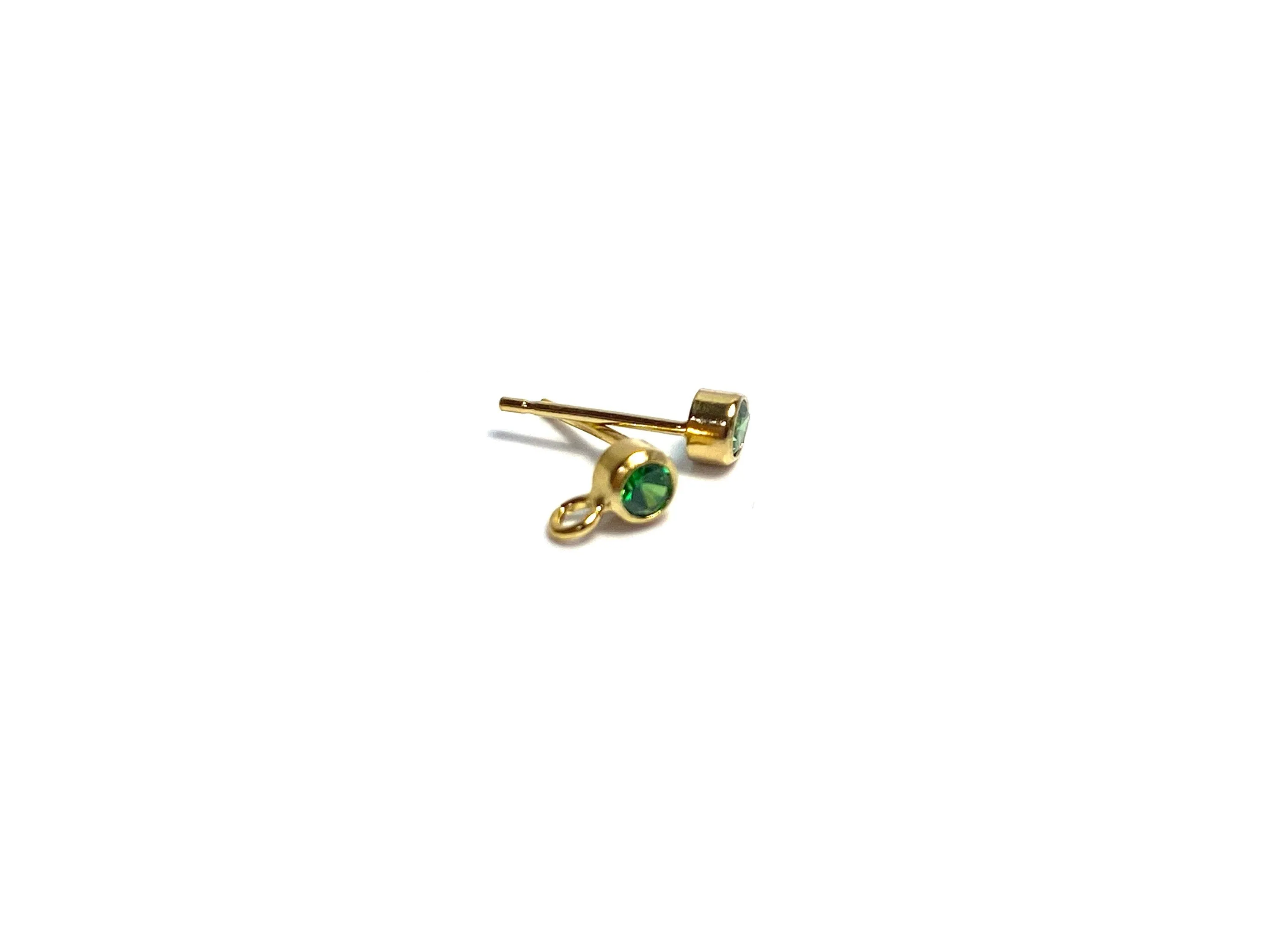 14K Gold Filled, 3mm Green Ear Post W/ Ring, 14KGF