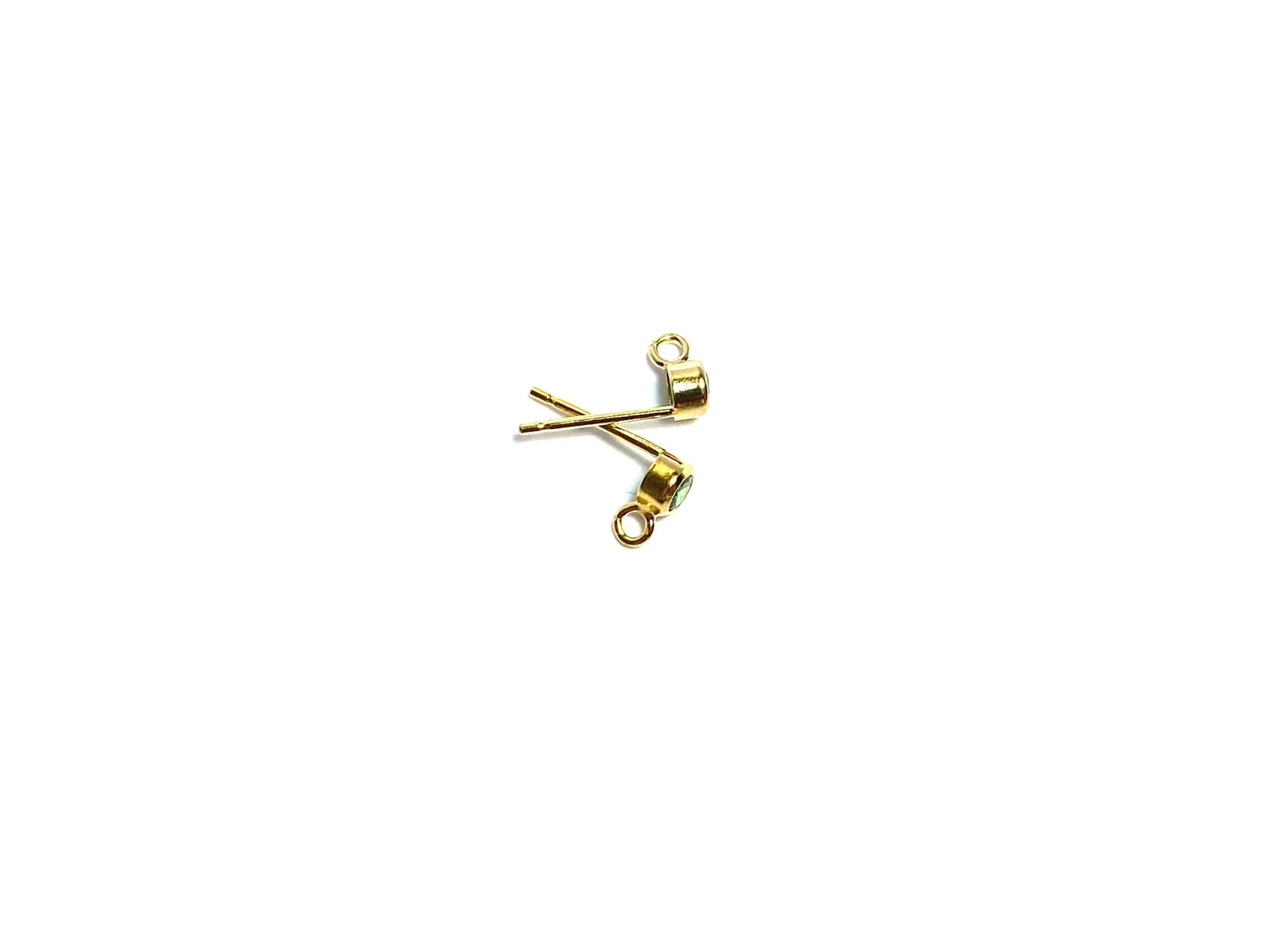 14K Gold Filled, 3mm Green Ear Post W/ Ring, 14KGF