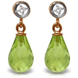 14K Solid Rose Gold Diamond & Peridot Gemstone Earrings