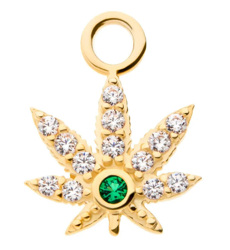 14kt Gold Cannabis Leaf CZ Charm