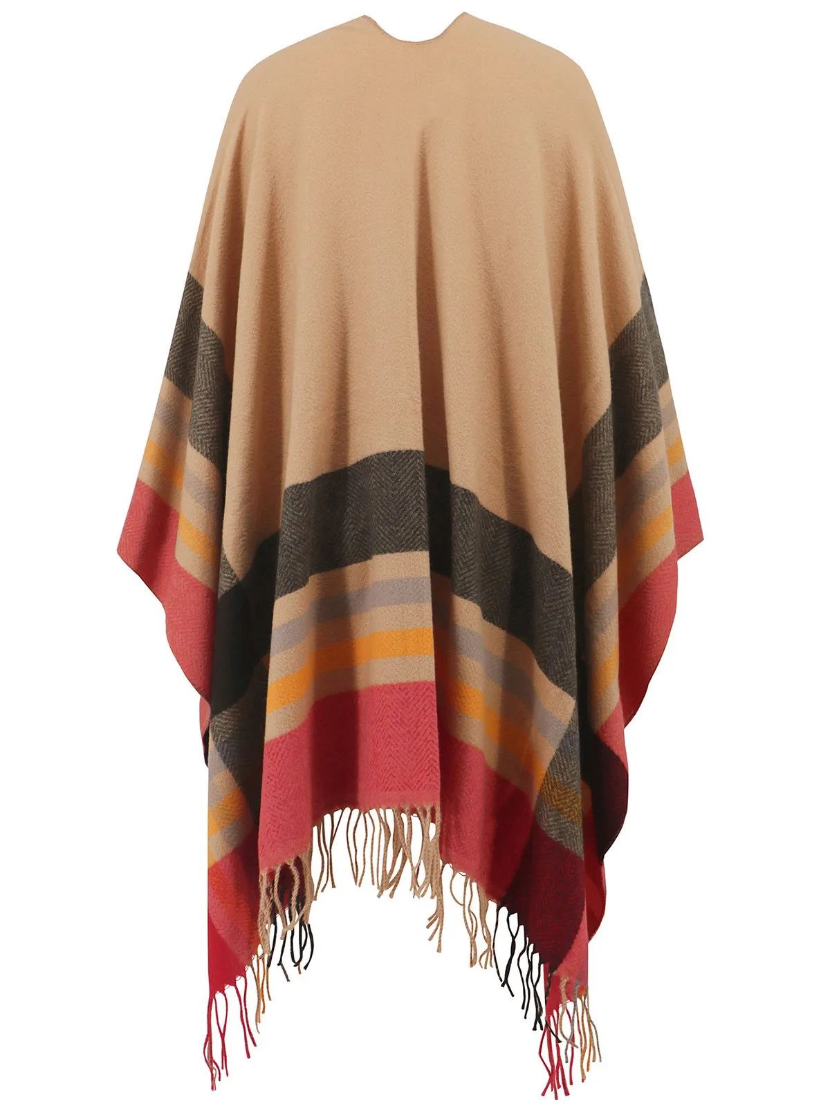 1950s Cozy Windproof Striped Tassel Poncho Coat