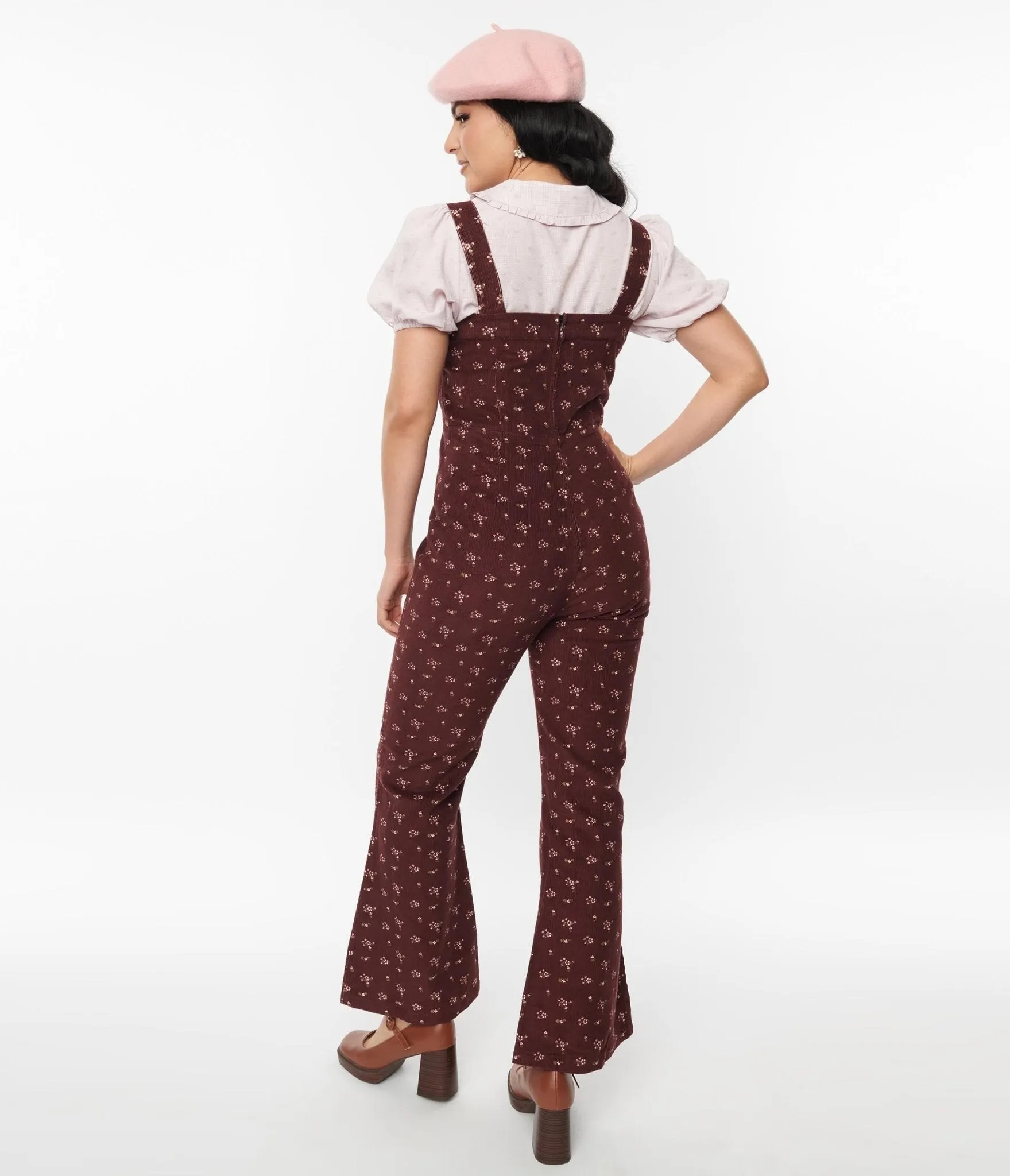 1970s Burgundy Floral Irie Jumpsuit