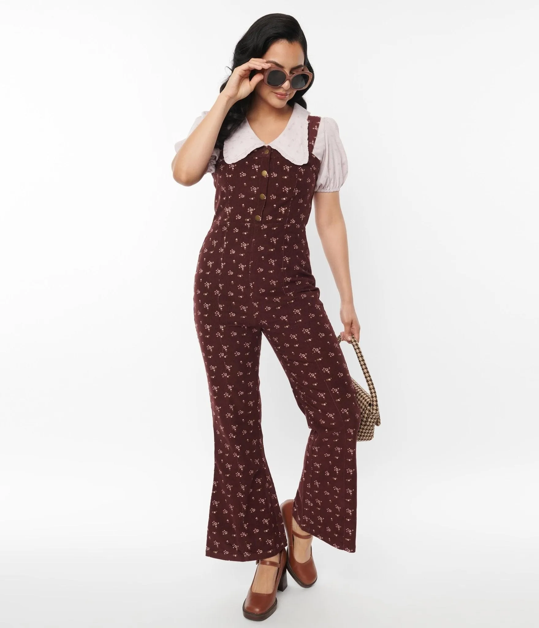 1970s Burgundy Floral Irie Jumpsuit