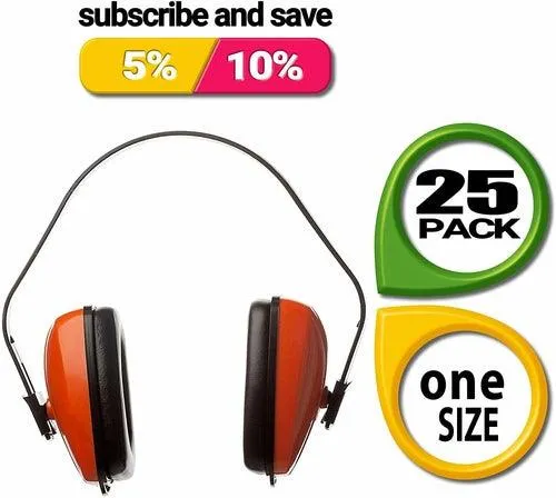 25 Pack Safety Orange Black Ear Muffs. Adjustable Headband Earmuffs.