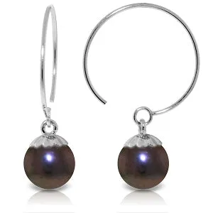 4 Carat 14K Solid White Gold Circle Wire Earrings Black Pearl