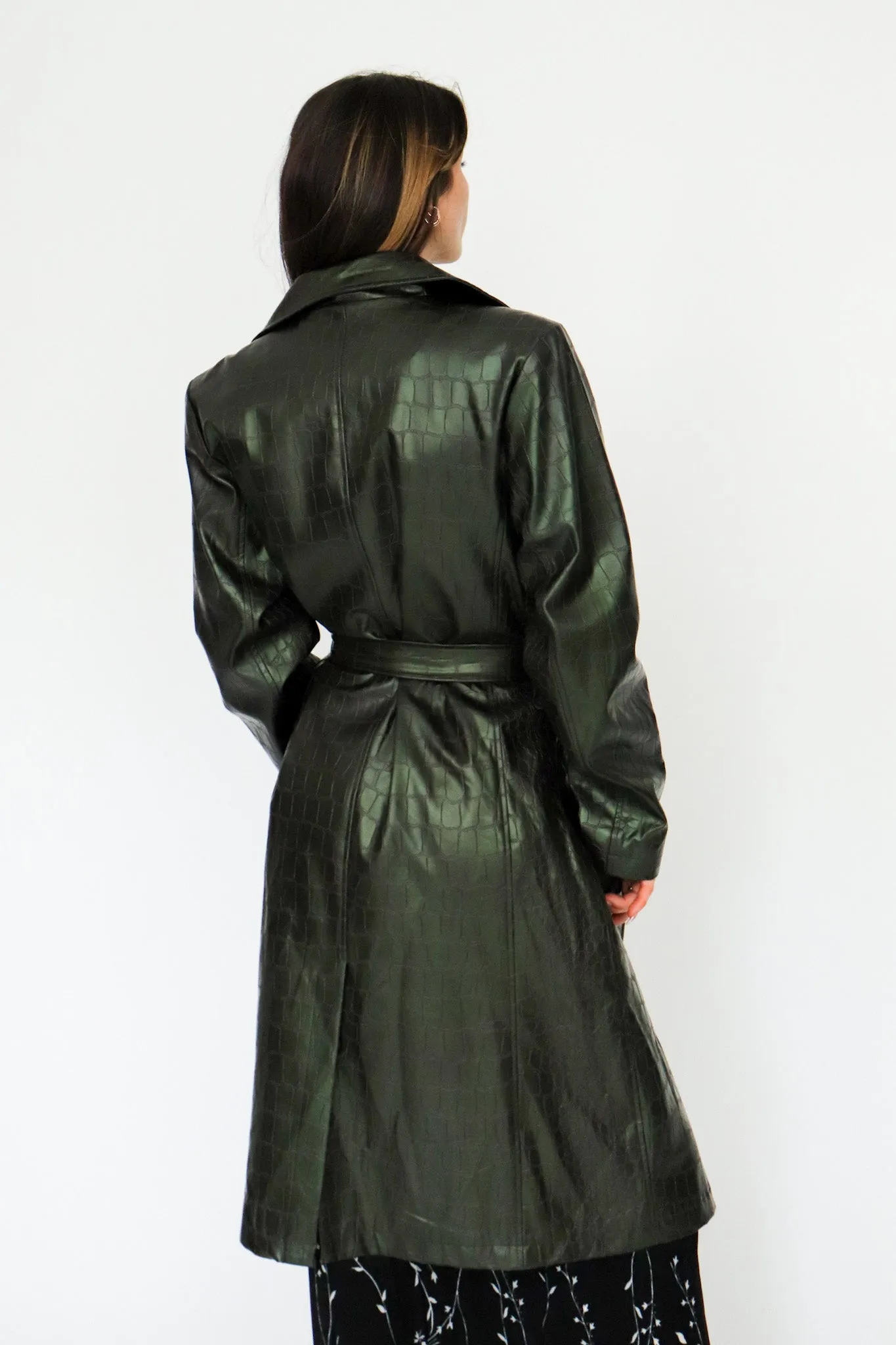 90s PVC Green Faux Snakeskin Coat