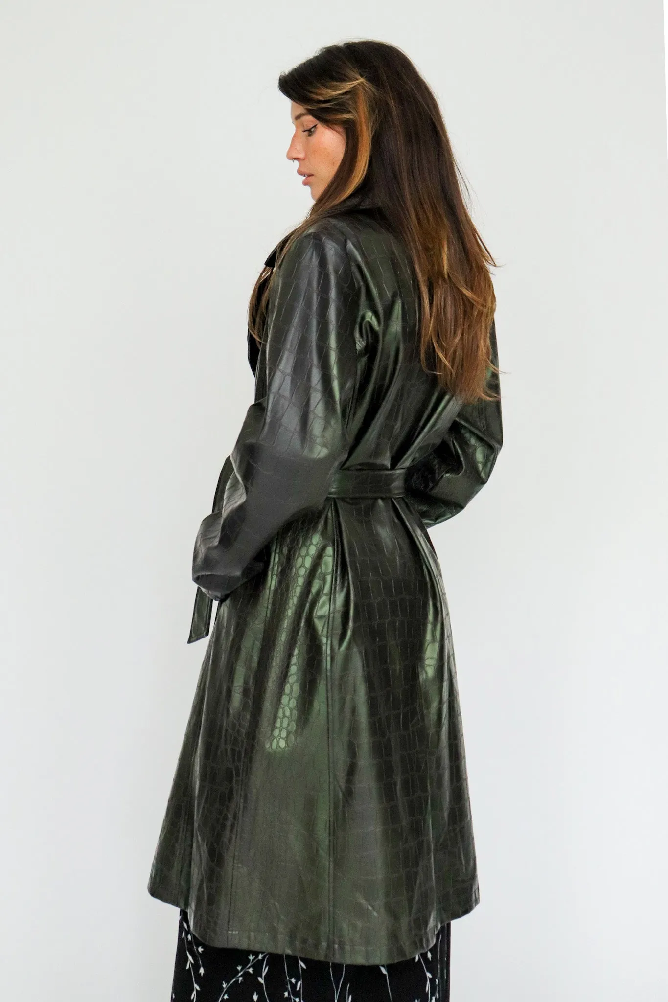 90s PVC Green Faux Snakeskin Coat