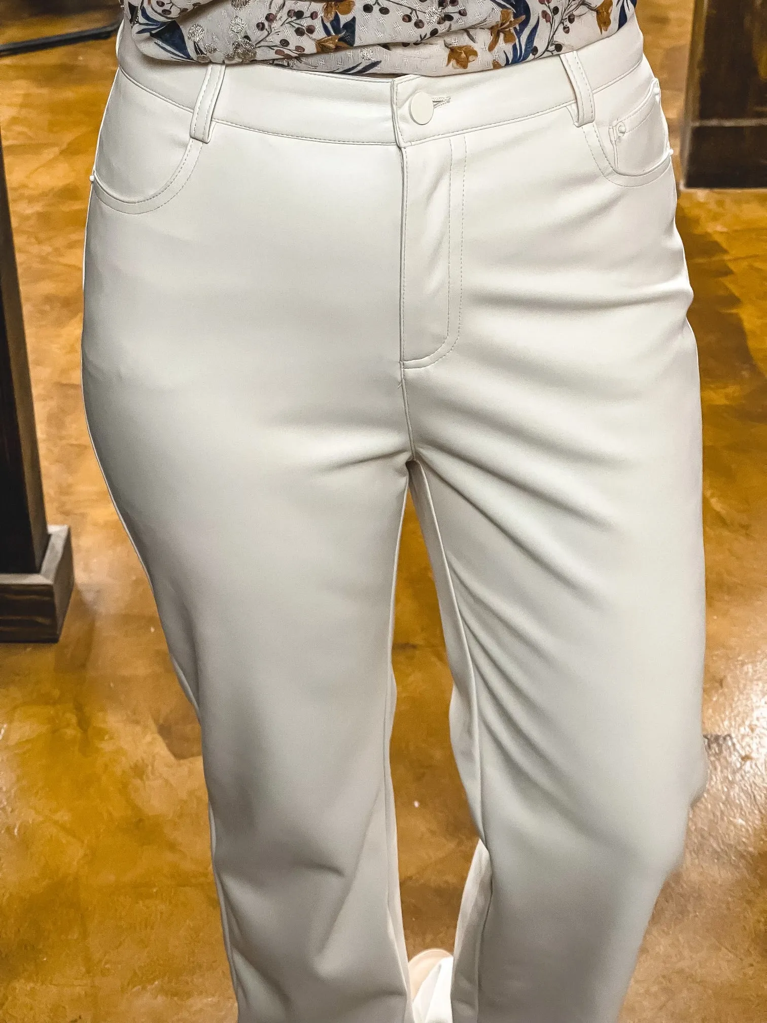 Adler Faux Cream Leather Pants