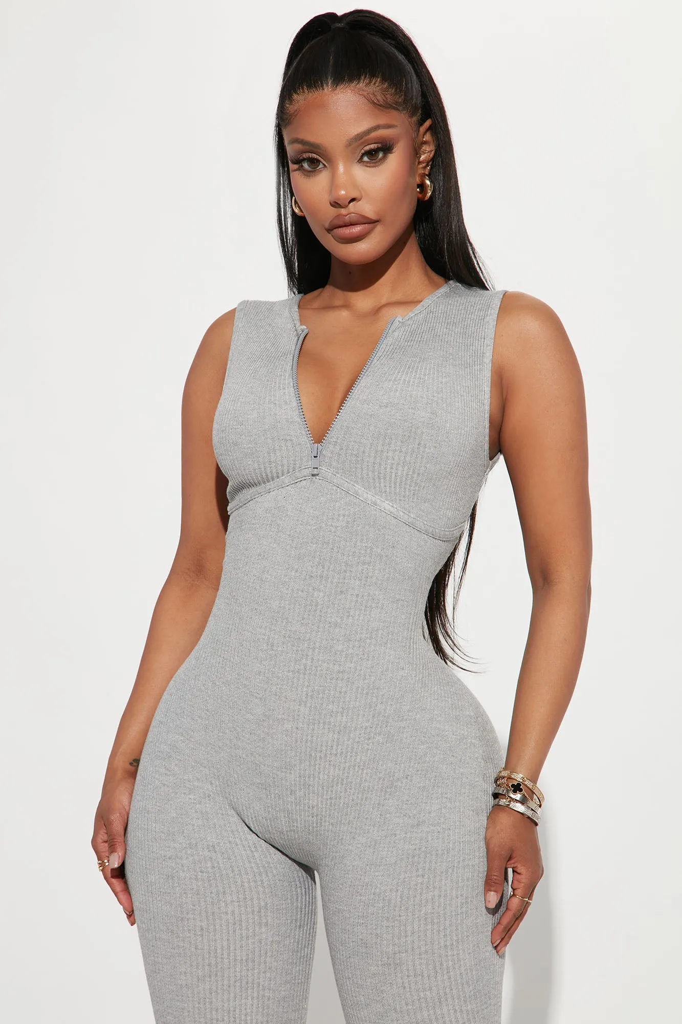 Adriana Ribbed Jumpsuit - Grey