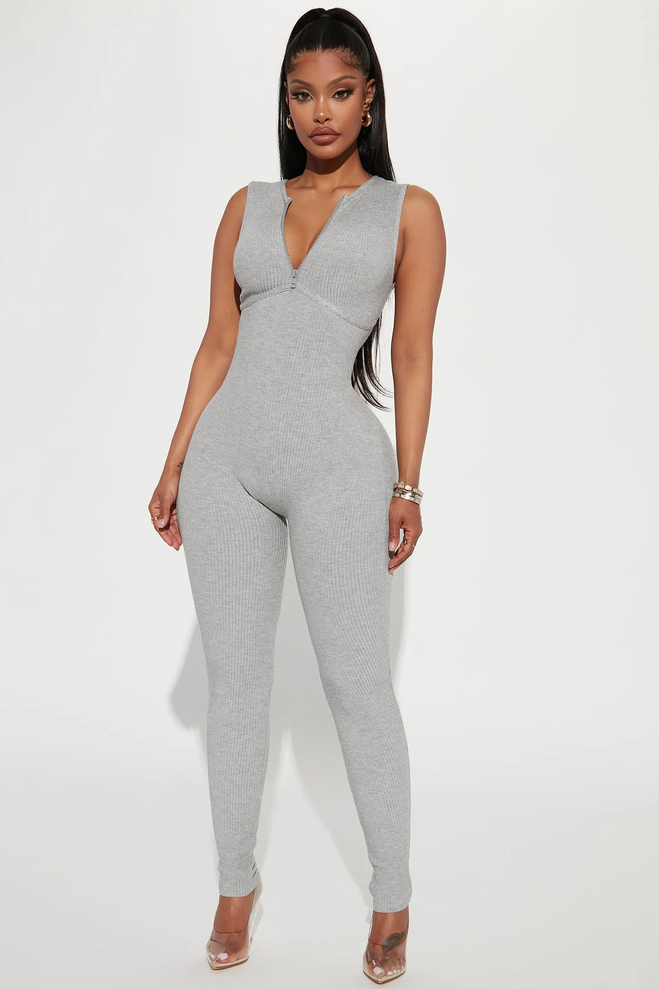 Adriana Ribbed Jumpsuit - Grey