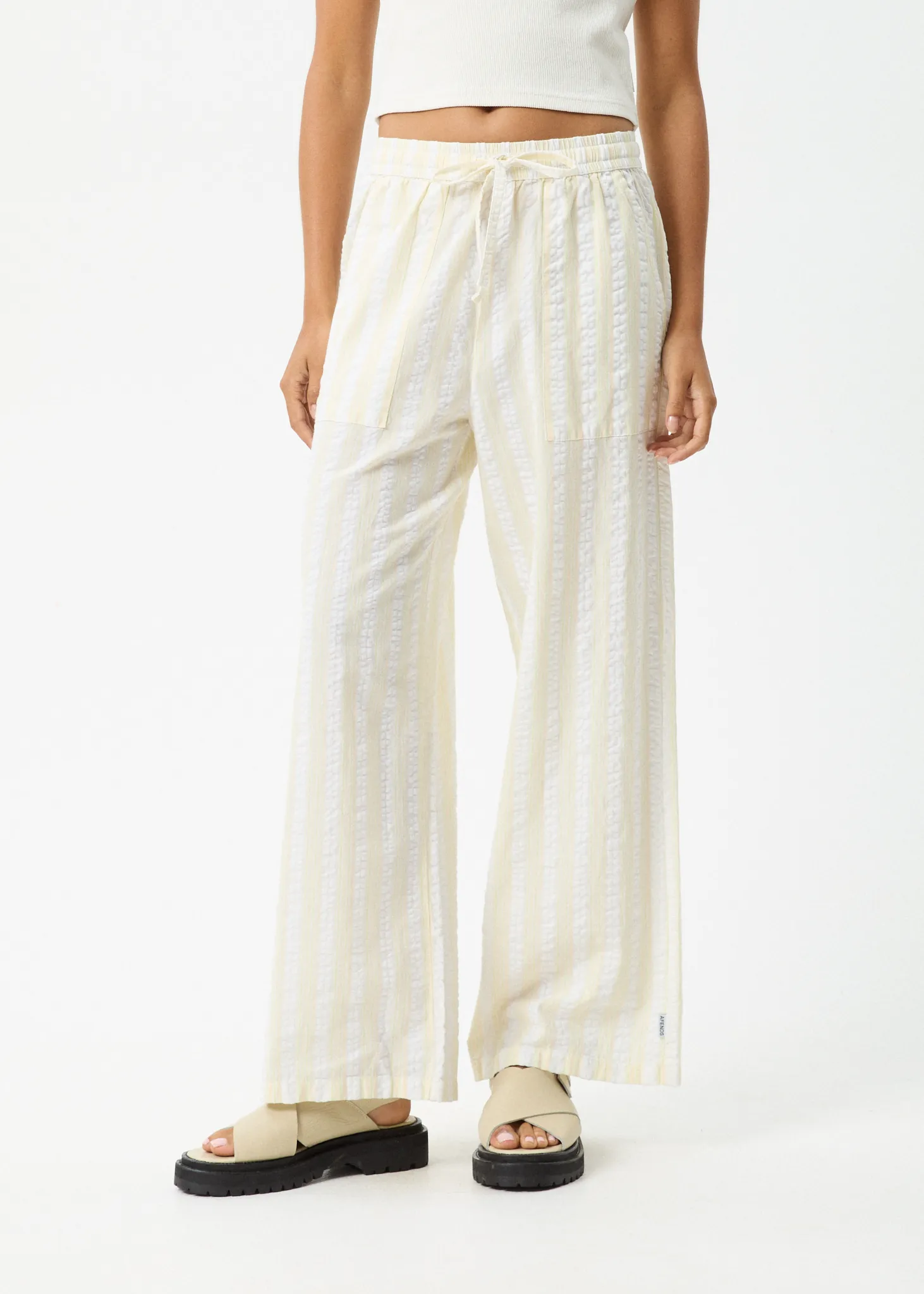 AFENDS Womens Splice - Wide Leg Pants - White / Lemongrass