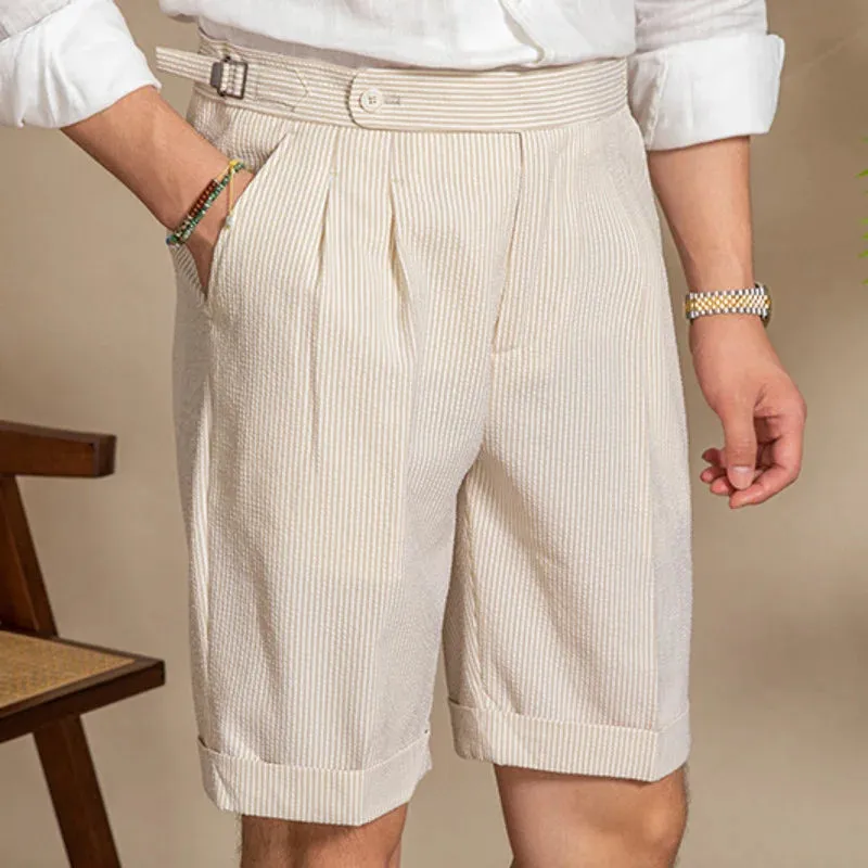 Aidase Seersucker Short Pant Ropa Hombre Casual Club Suit Short Men Short Men Pantalones Homme Summer Thin High Waist Shorts British