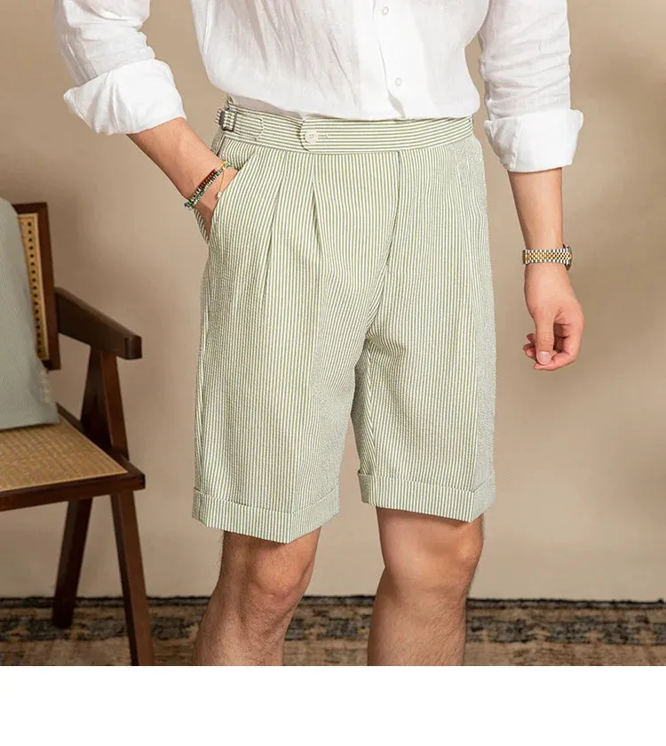 Aidase Seersucker Short Pant Ropa Hombre Casual Club Suit Short Men Short Men Pantalones Homme Summer Thin High Waist Shorts British