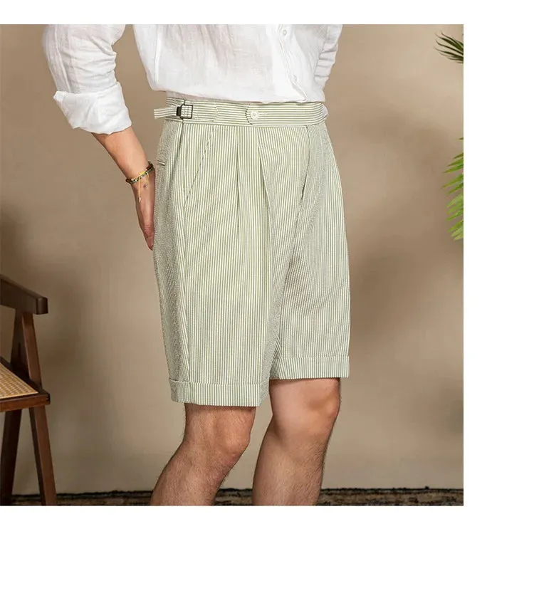 Aidase Seersucker Short Pant Ropa Hombre Casual Club Suit Short Men Short Men Pantalones Homme Summer Thin High Waist Shorts British