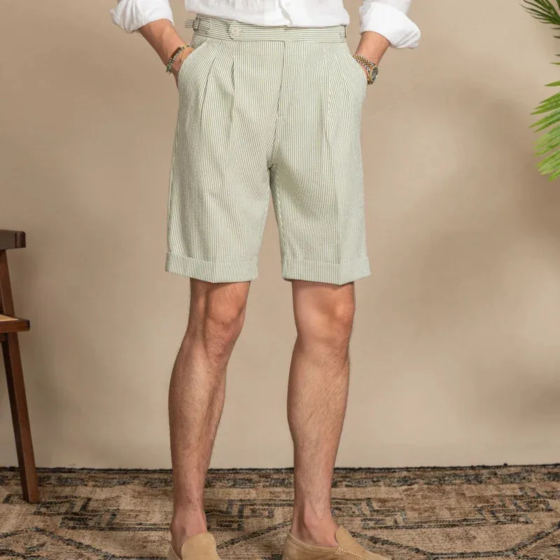 Aidase Seersucker Short Pant Ropa Hombre Casual Club Suit Short Men Short Men Pantalones Homme Summer Thin High Waist Shorts British