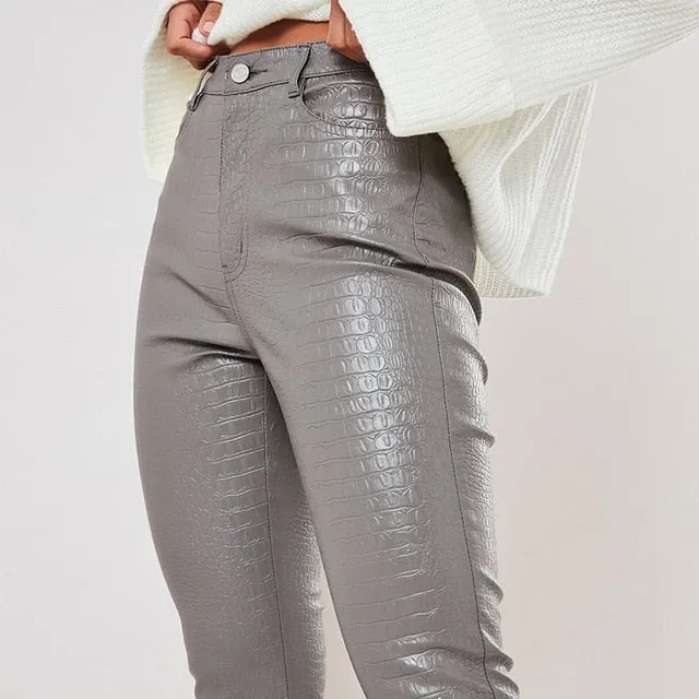 Alexa Printed High Waist Faux Leather Pants