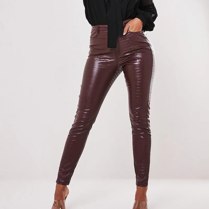 Alexa Printed High Waist Faux Leather Pants