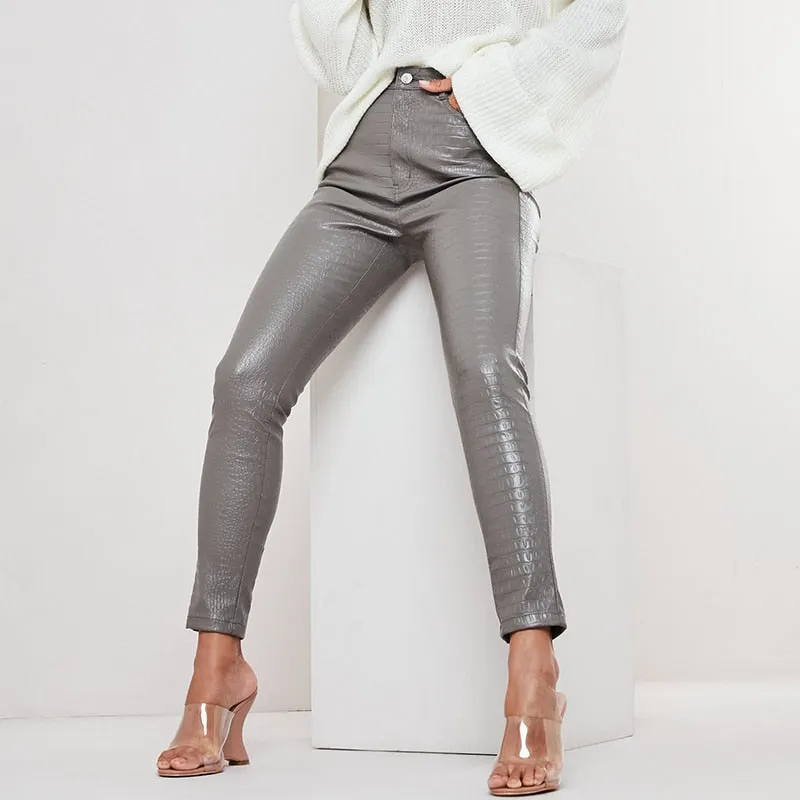 Alexa Printed High Waist Faux Leather Pants