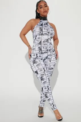 All Eyes On Me Jumpsuit - White/Black