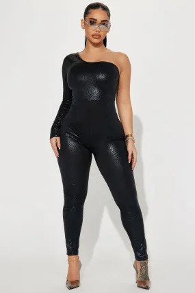 Amabella Faux Leather Jumpsuit - Black