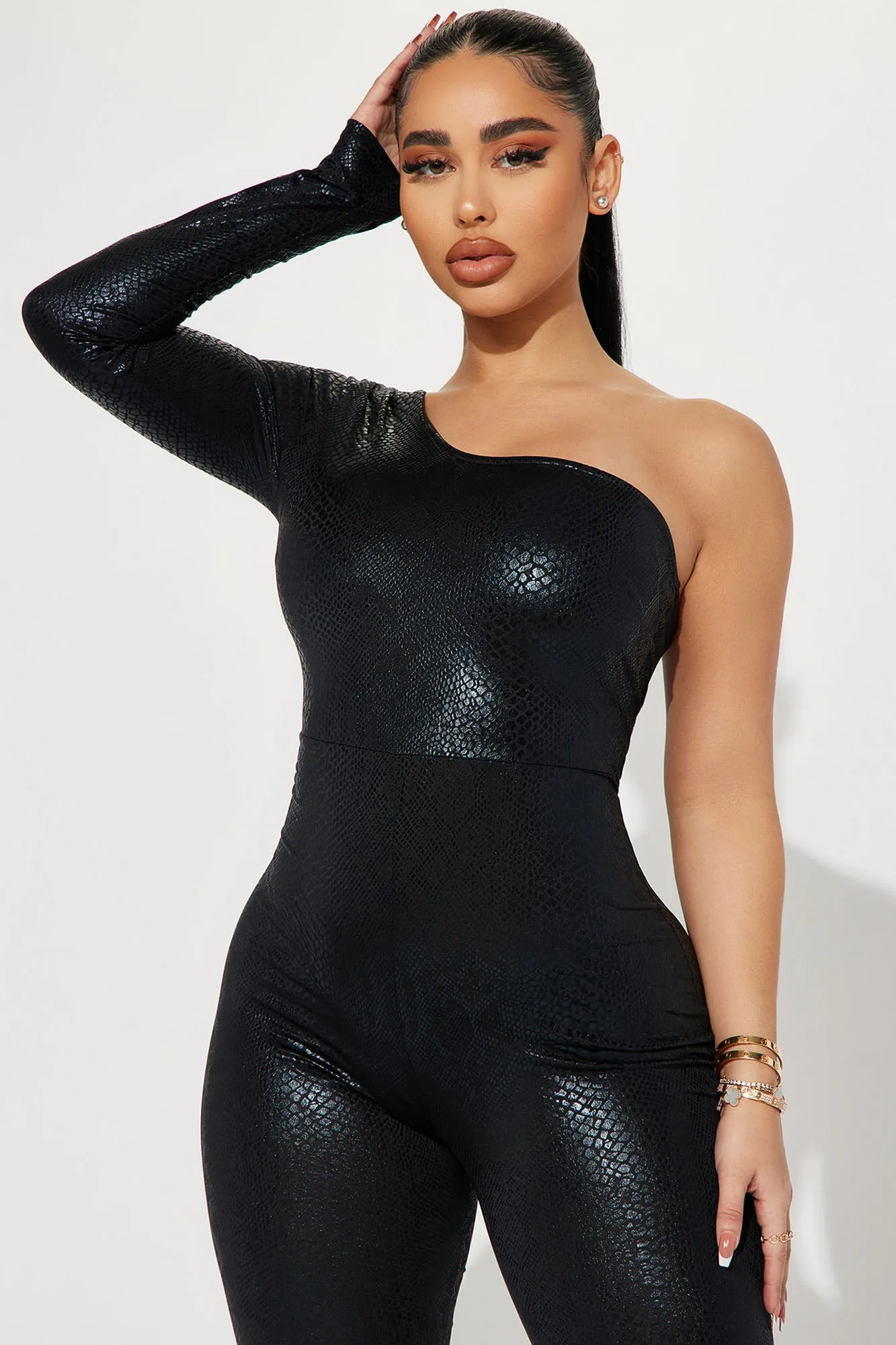 Amabella Faux Leather Jumpsuit - Black