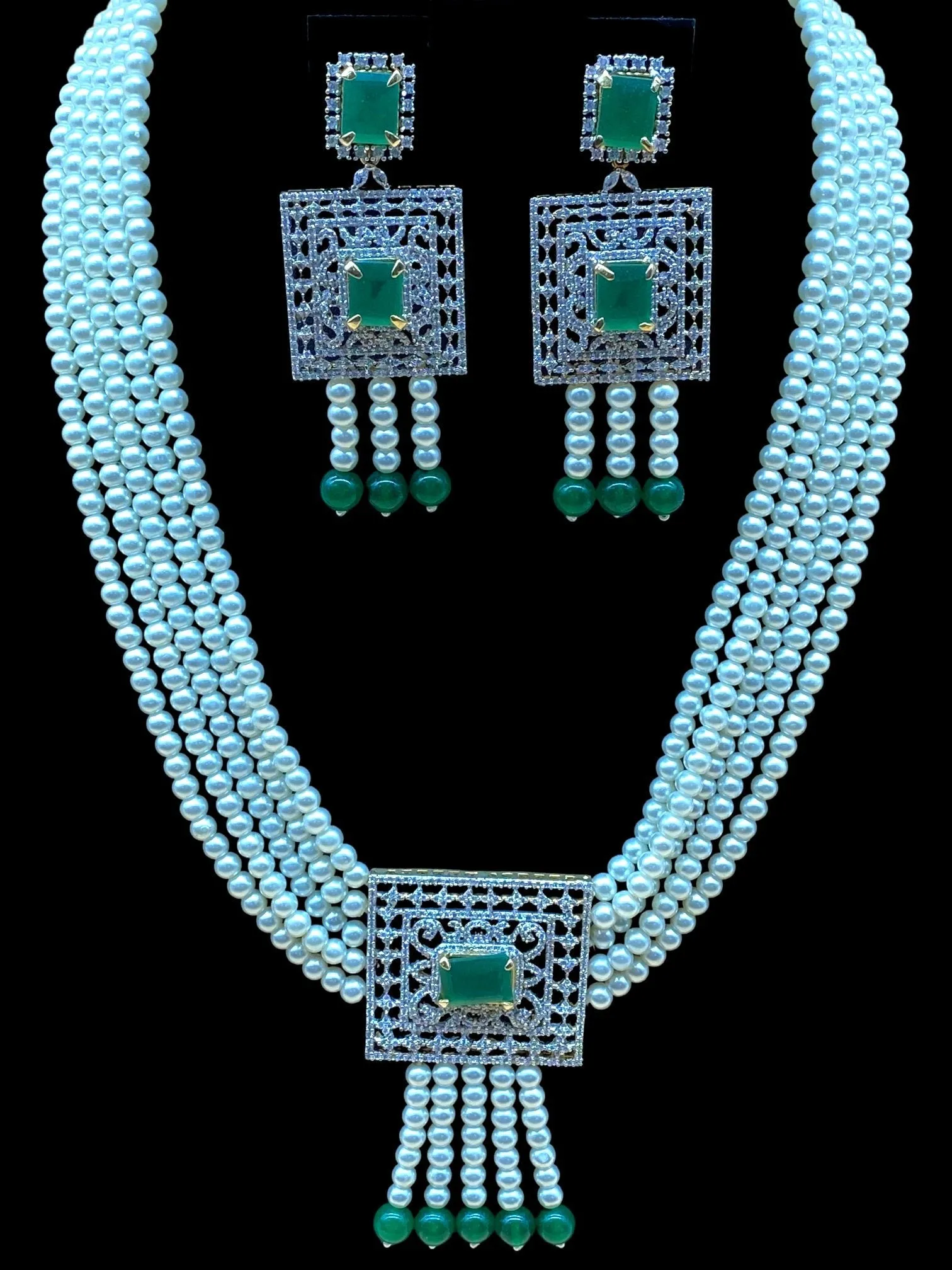 American Diamond Stone Pearl Necklace Set