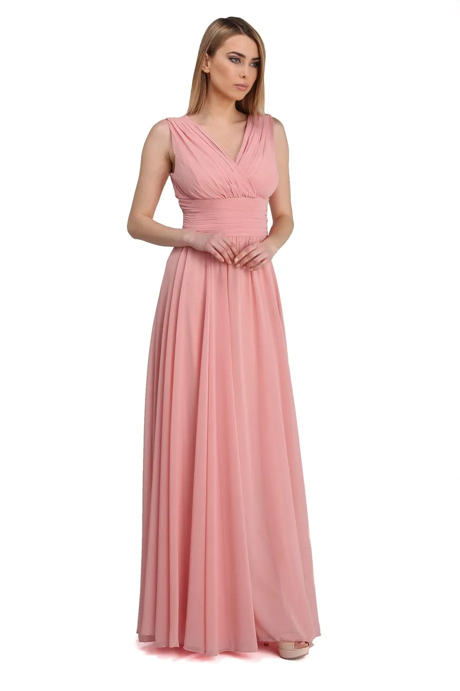 Angelino powder chiffon v neck long evening dress dress