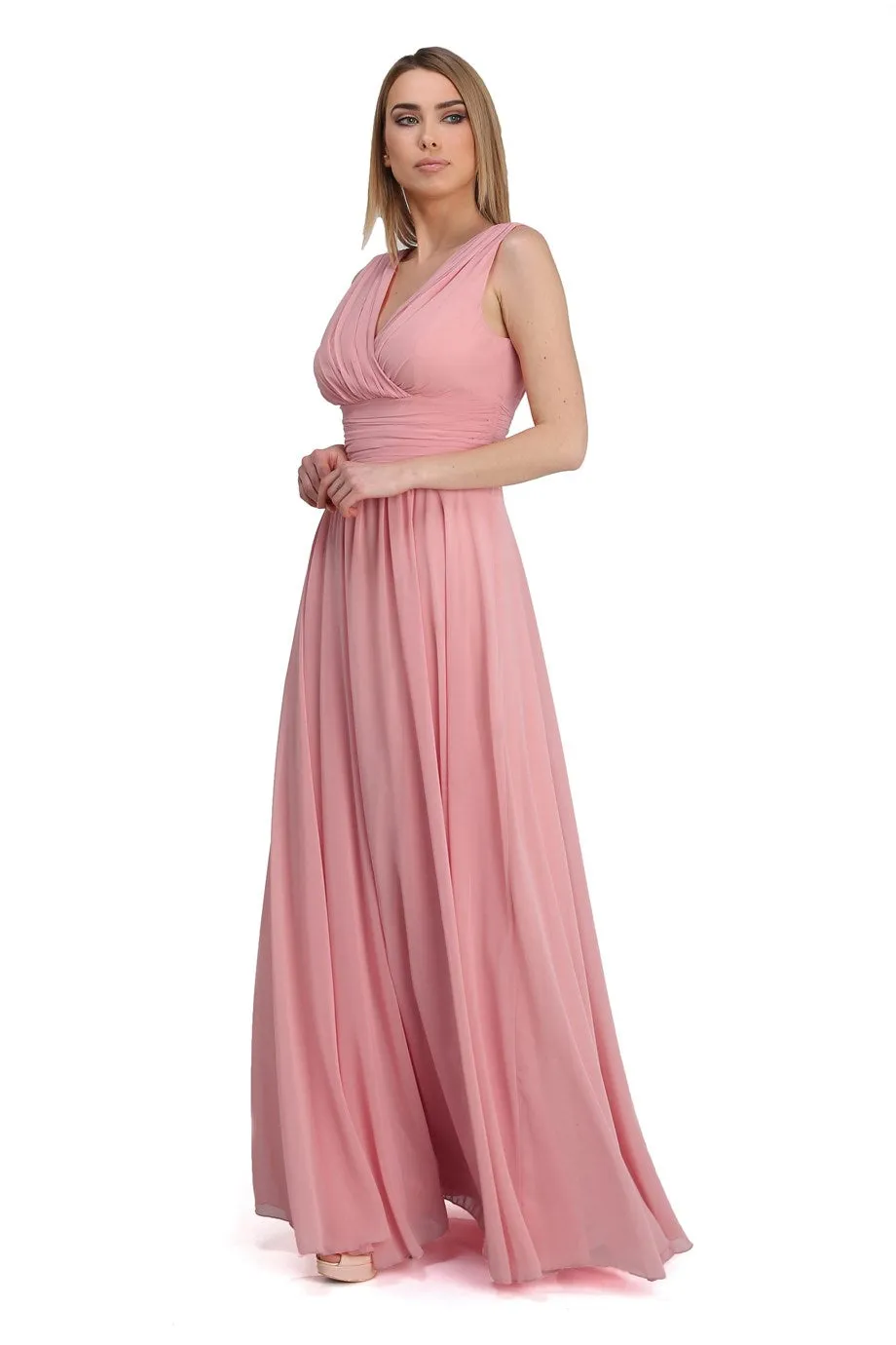 Angelino powder chiffon v neck long evening dress dress