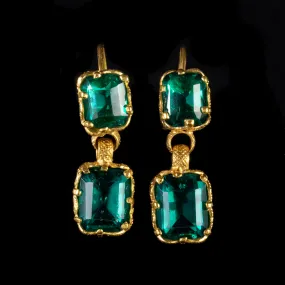 Antique Victorian Paste Double Drop Earrings 18Ct Gold Circa 1900