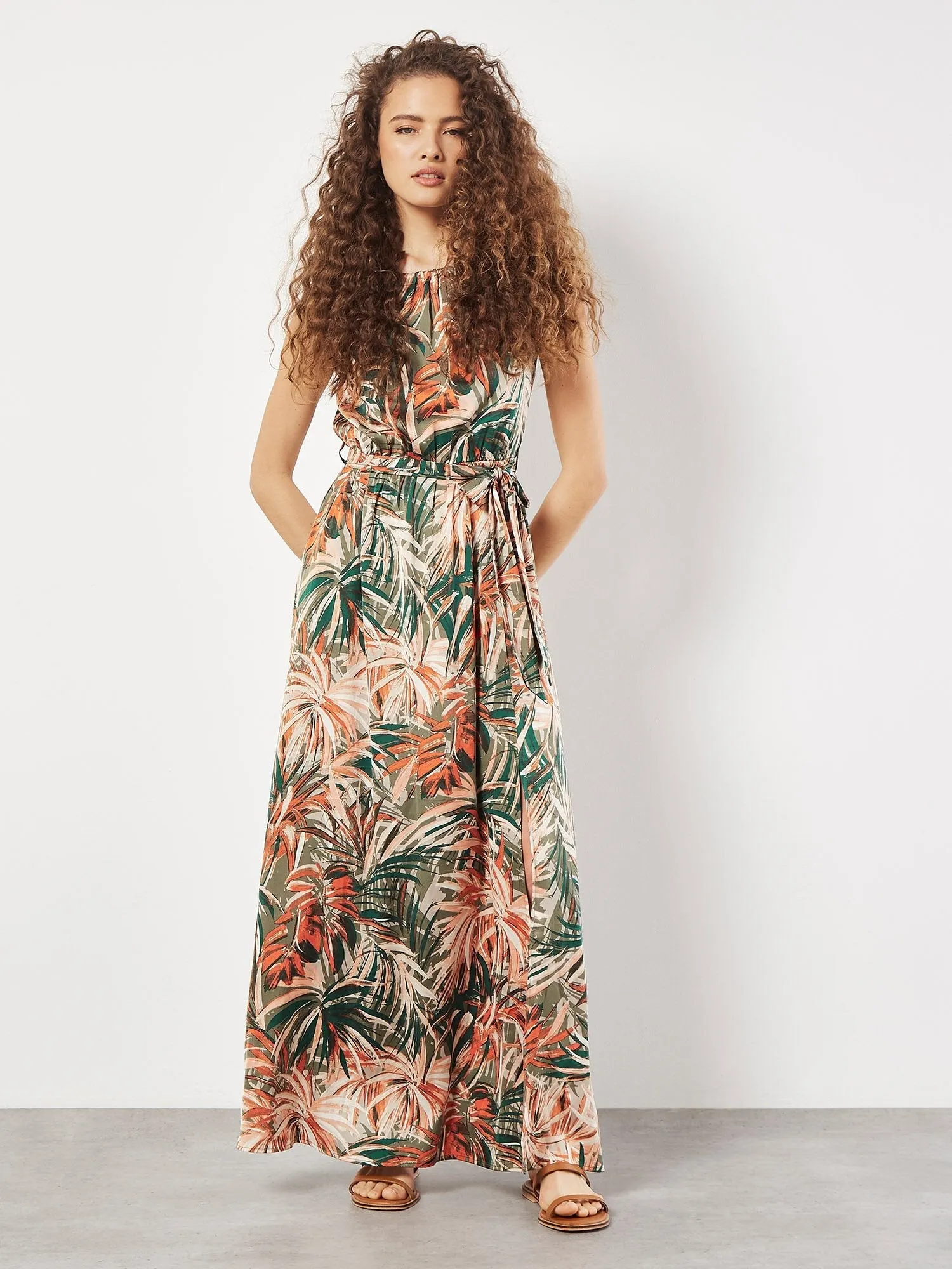 APRICOT - Painterly Tropical Satin H/Nk Midi Dress - 842922 - FINAL SALE