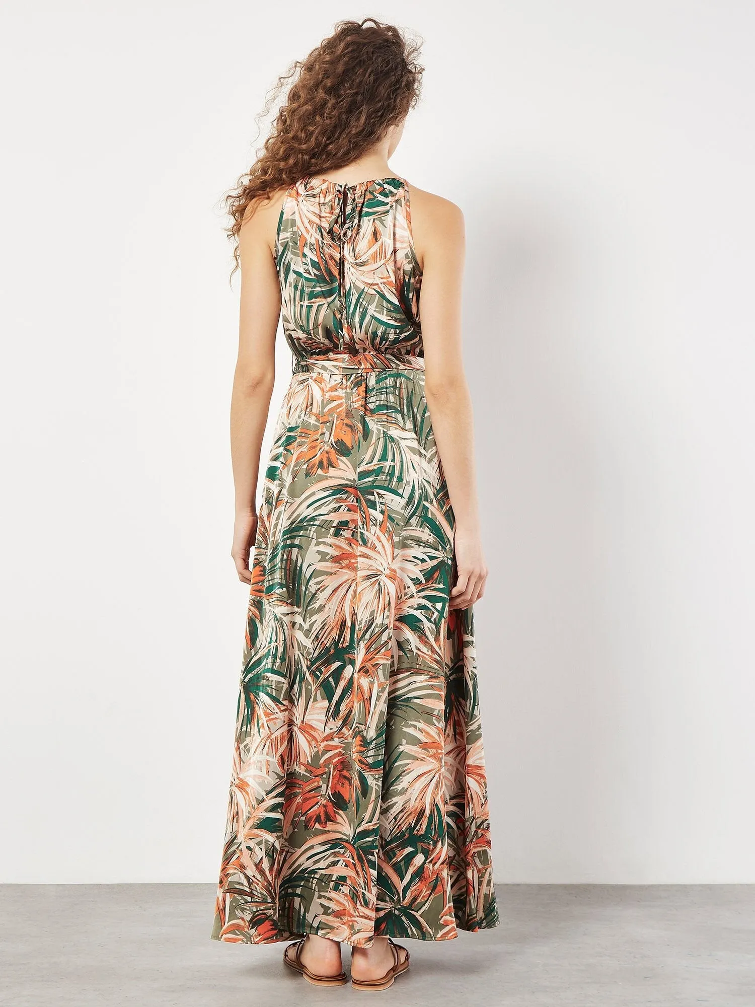 APRICOT - Painterly Tropical Satin H/Nk Midi Dress - 842922 - FINAL SALE