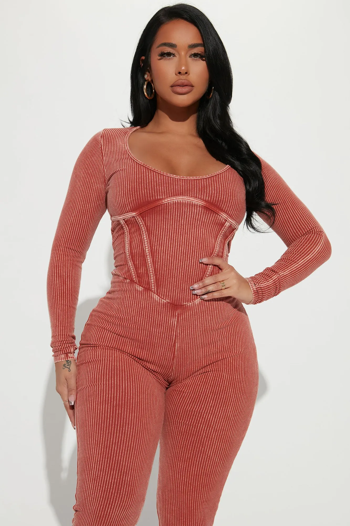 Aspen Ribbed Jumpsuit - Rust