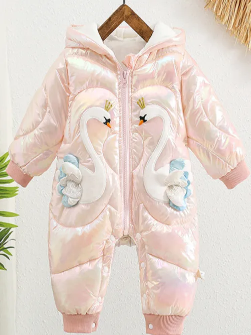 Baby Winter Sweet Swan Hooded Full Zip Jumpsuit