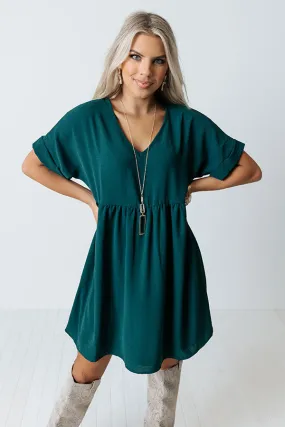 Be Yourself Babydoll Dress in Hunter Green