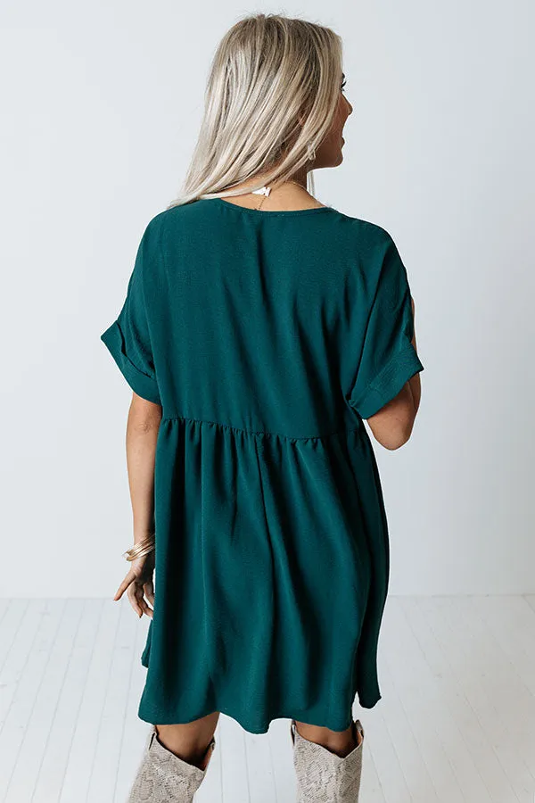 Be Yourself Babydoll Dress in Hunter Green