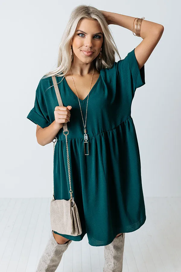 Be Yourself Babydoll Dress in Hunter Green