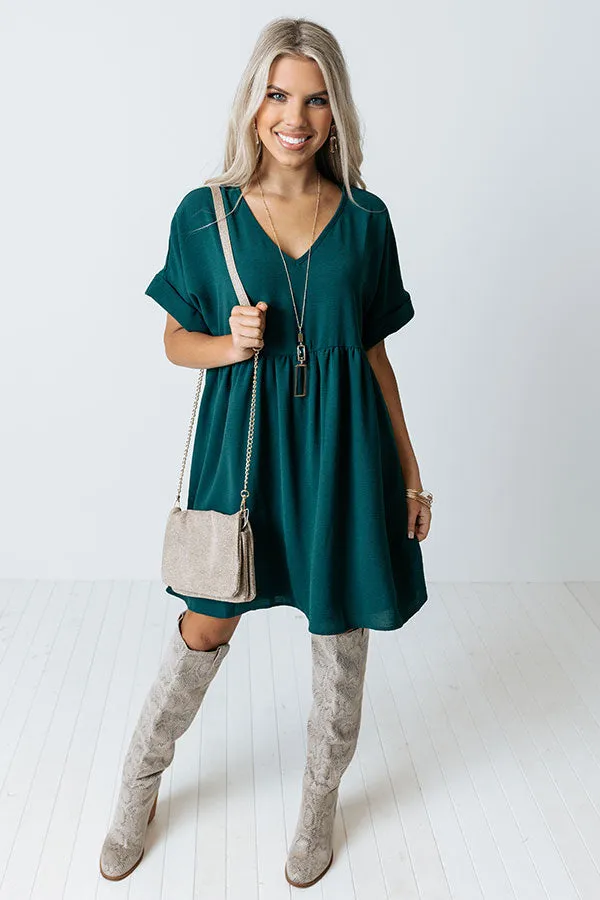 Be Yourself Babydoll Dress in Hunter Green