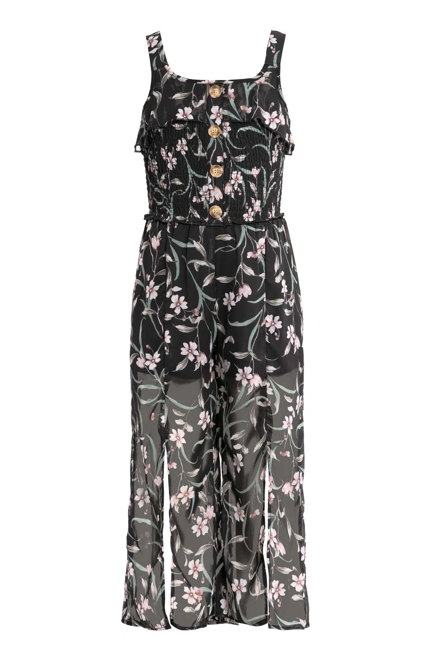 Big Girls Floral Print Chiffon Jumpsuit with Front Slits