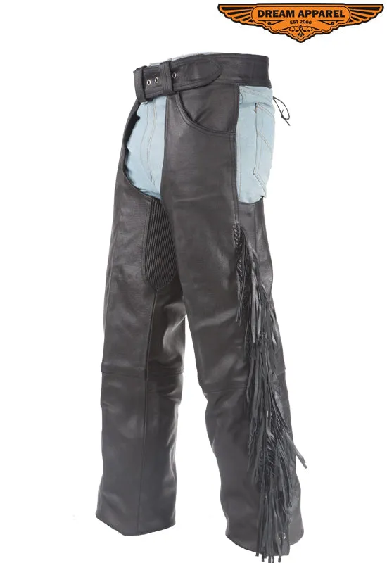 Biker Leather Chaps With Braid & Fringe