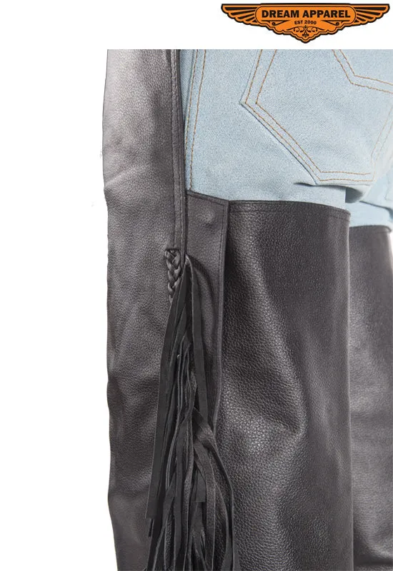 Biker Leather Chaps With Braid & Fringe