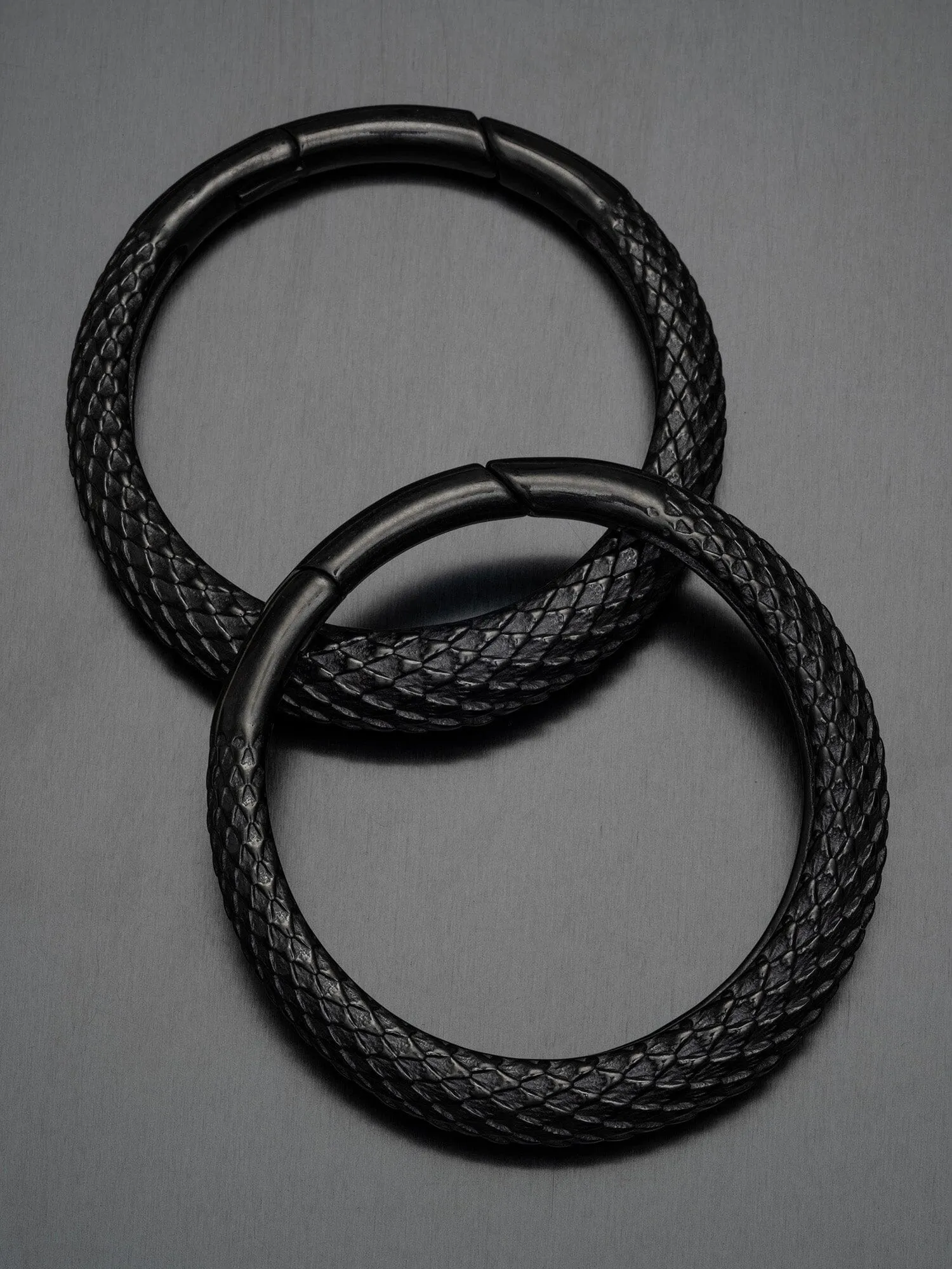 Black Snakeskin Big Hoop Steel Clicker Hangers