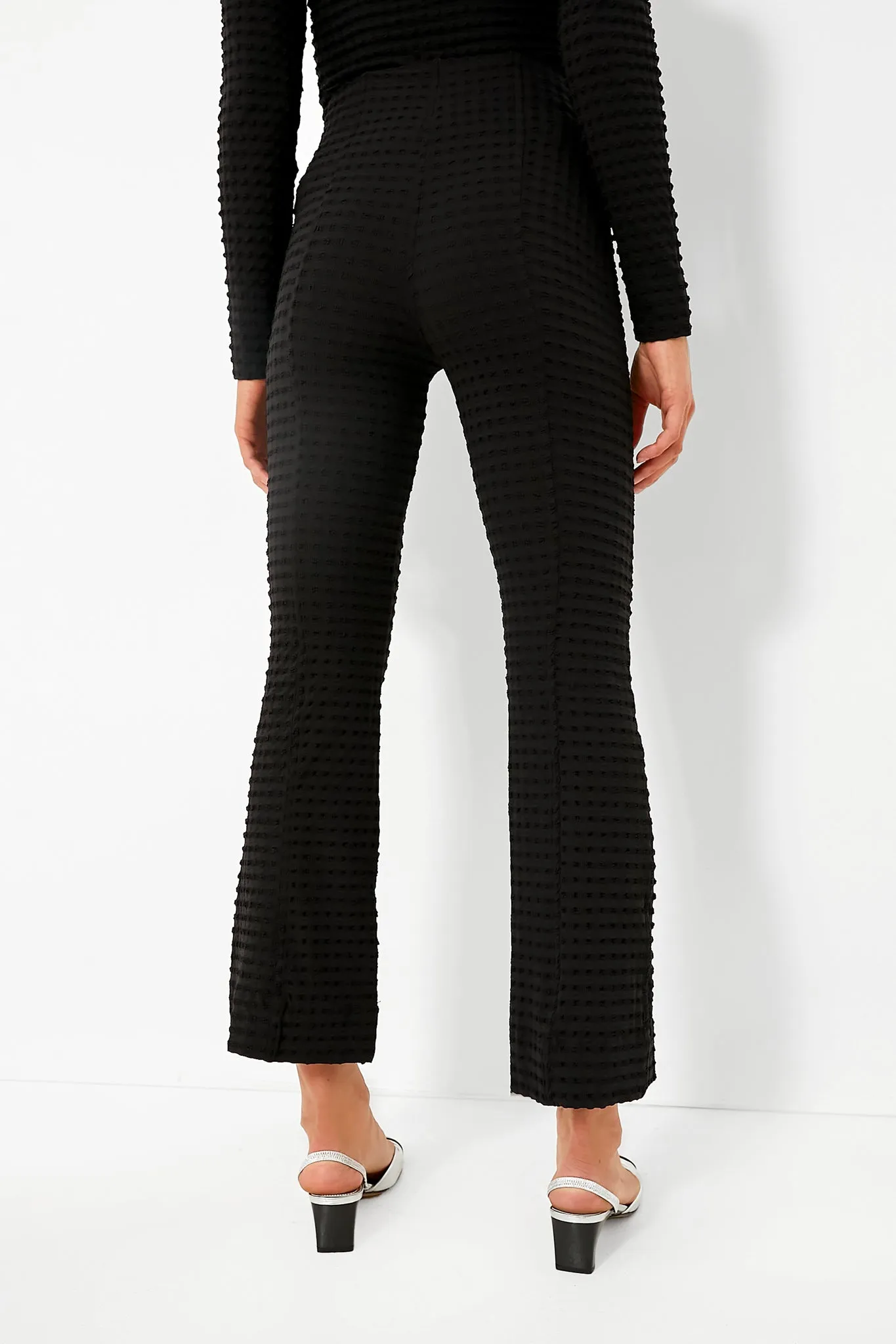 Black Stretch Seersucker Cropped Pants