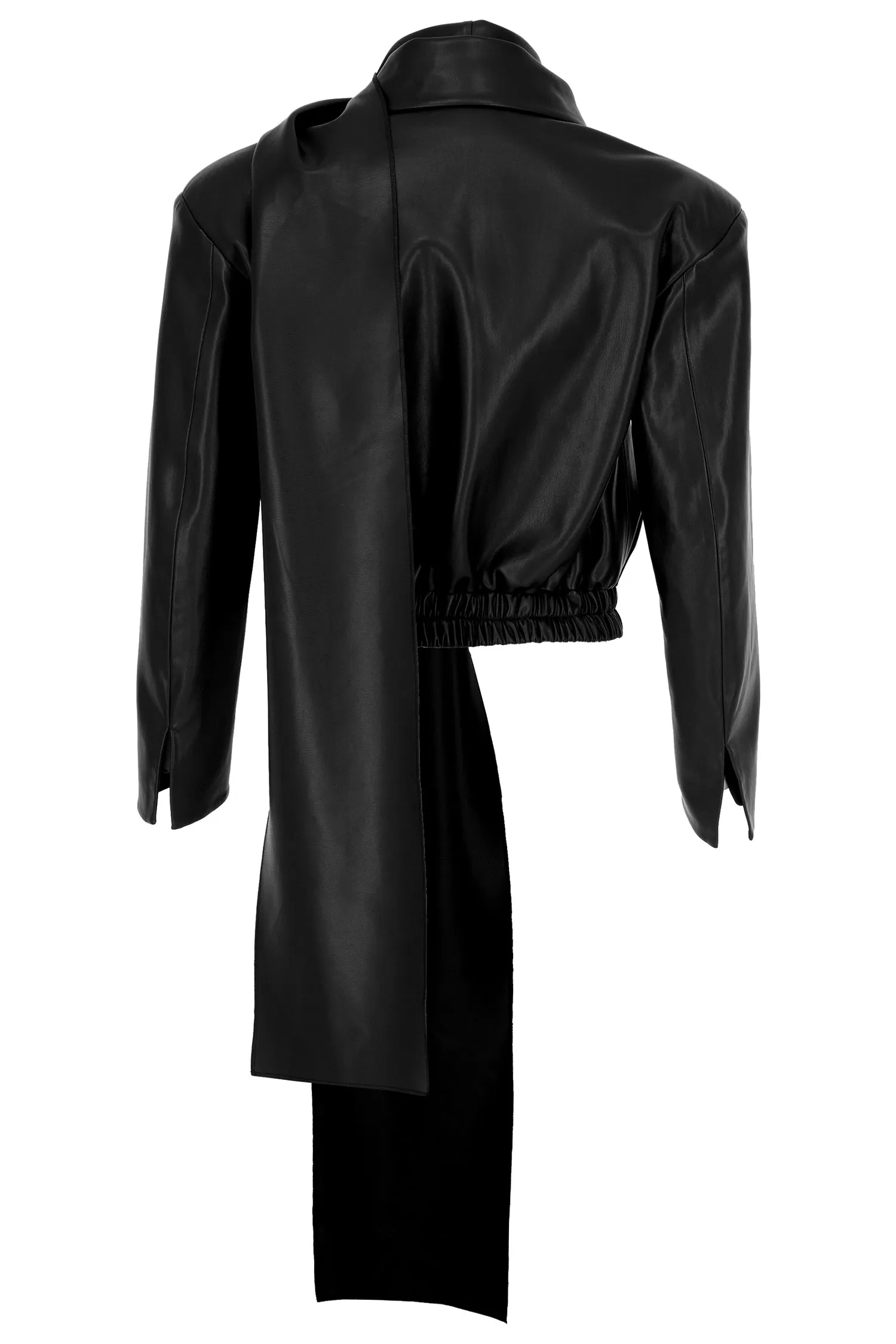 BLACK VEGAN LEATHER SCARF DETAILED JACKET