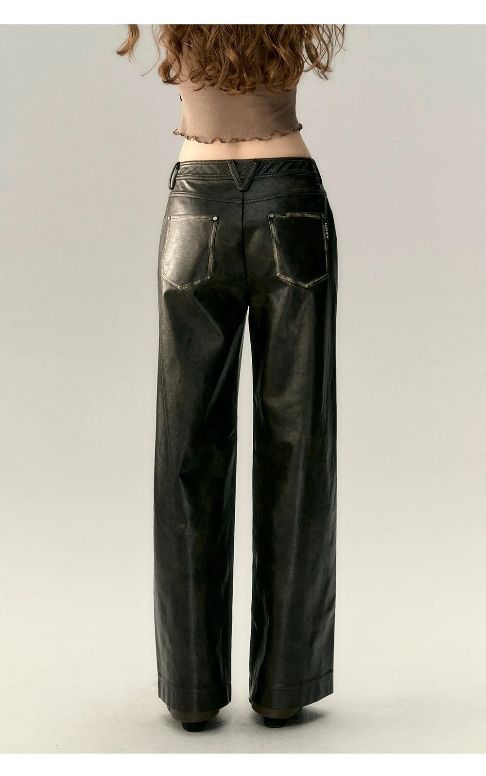 Black Vintage Straight-leg Leather Pants