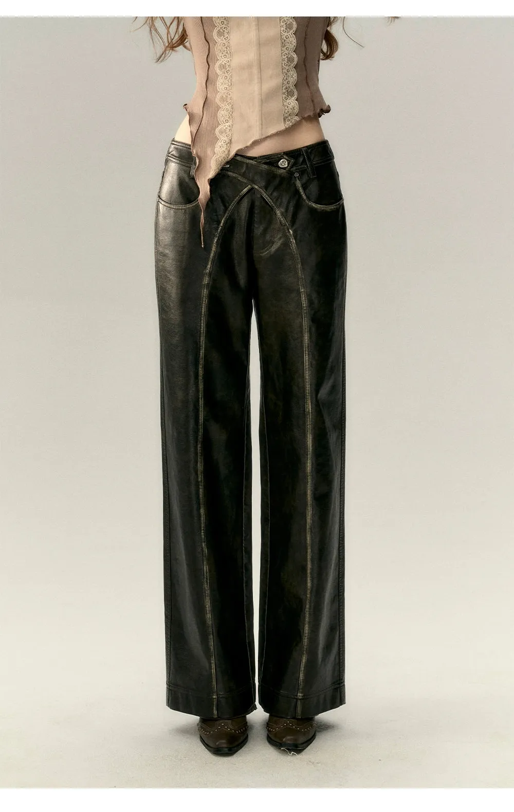 Black Vintage Straight-leg Leather Pants