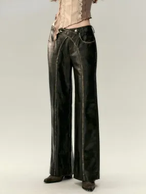 Black Vintage Straight-leg Leather Pants