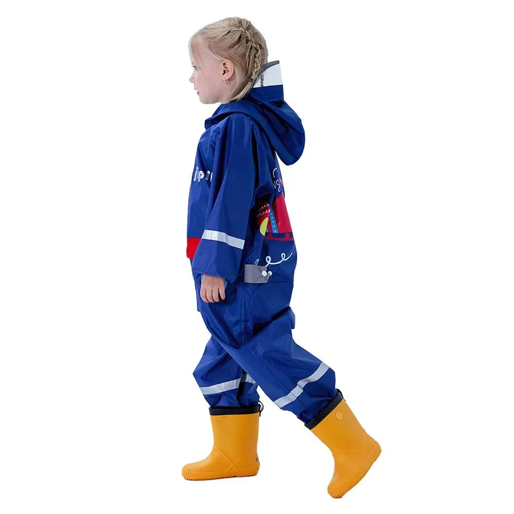 Blue Fly High Airplane Theme All Over Jumpsuit / Playsuit Raincoat for Kids