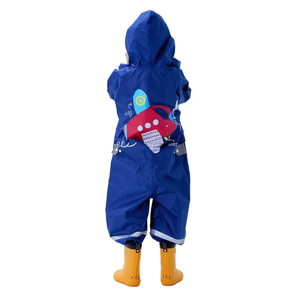 Blue Fly High Airplane Theme All Over Jumpsuit / Playsuit Raincoat for Kids